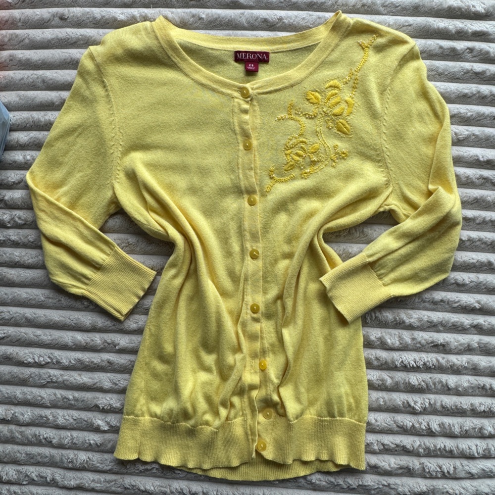 Merona Yellow Cardigan Sweater Soft Cotton Blend